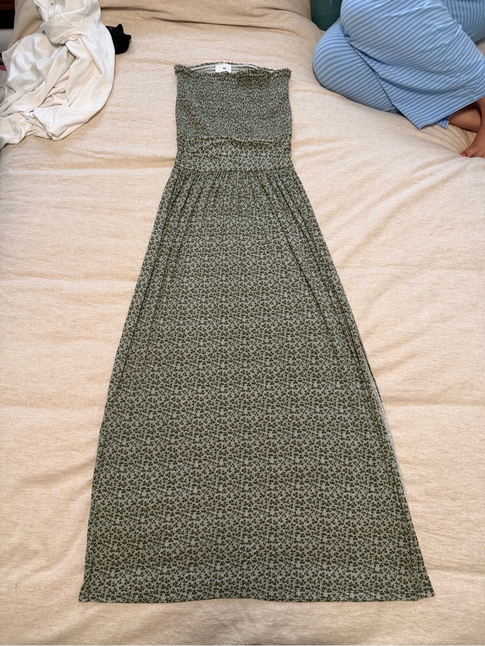Nordstrom Olive Green Strapless Floral Maxi Dress